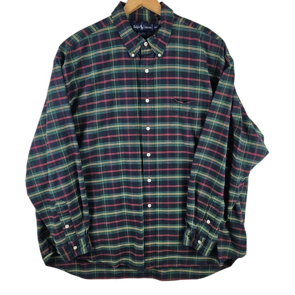 Vintage 90s Ralph Lauren The Big Shirt Mens 2XL Heavy Flannel Tartan Plaid - Picture 2 of 13